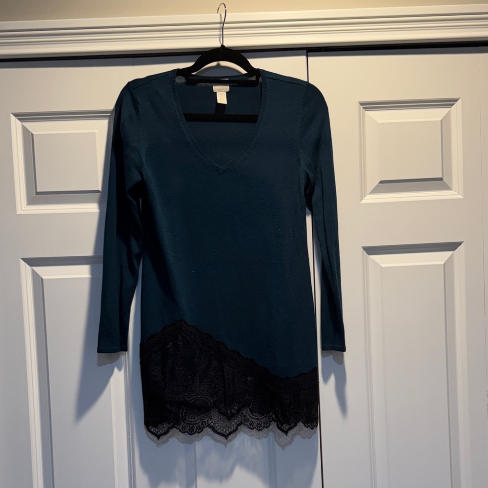 Chico's Deep Teal and Black Lace Tunic